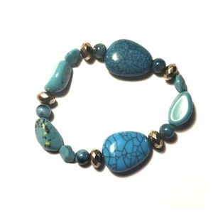 Turquoise and Silver Bead Stretch Bracelet